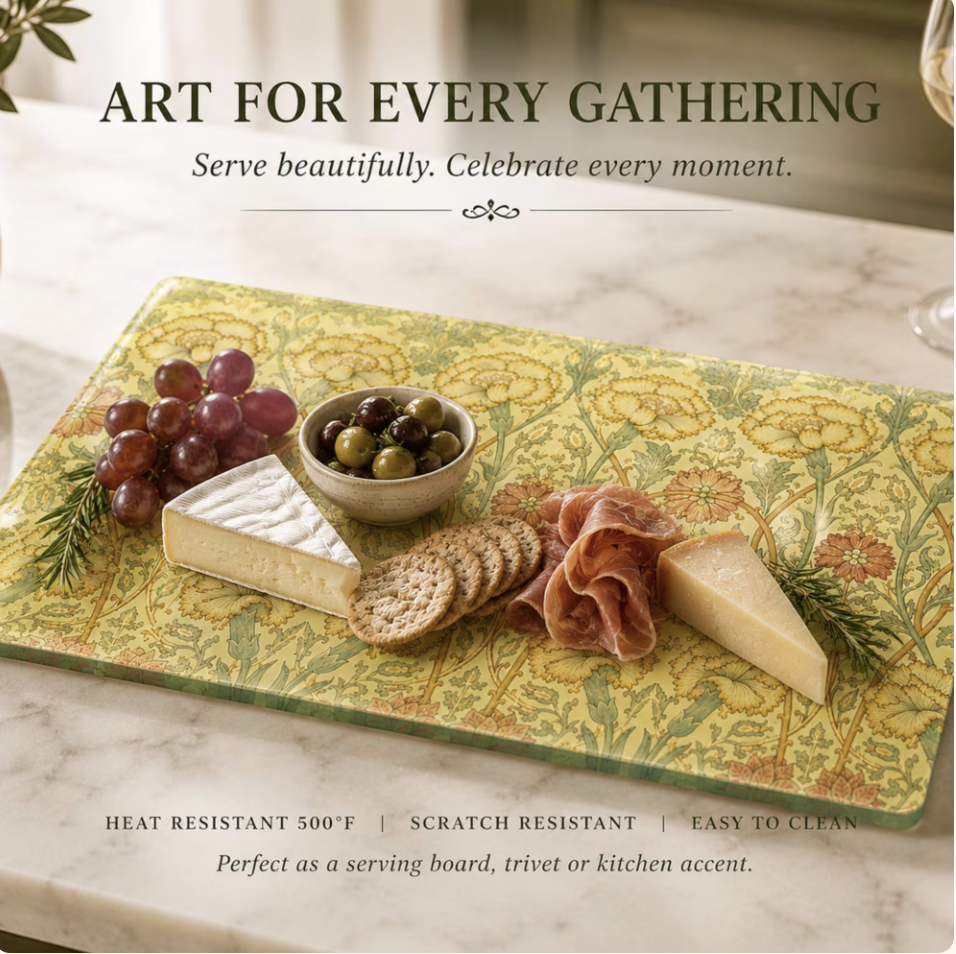 Art By Tamri serving board styled for entertaining with cheese and fruit