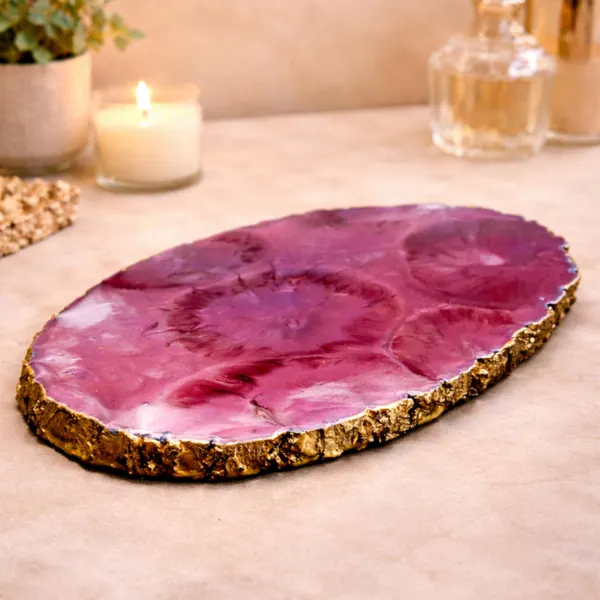 Purple Wood & Epoxy Resin Tray, Handmade Geode Design, Housewarming gift, Functional art, Host Gift