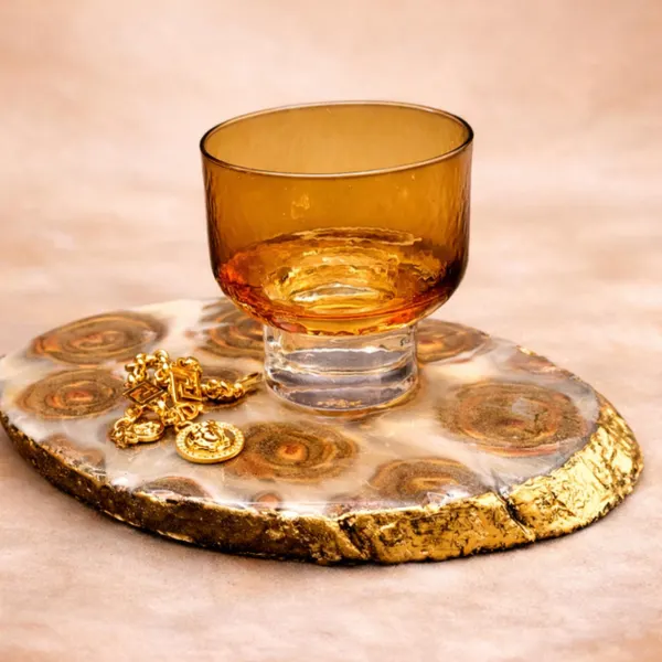 Perfume Tray Riser, Wood and Resin Display Tray with Gilded Gold Edge