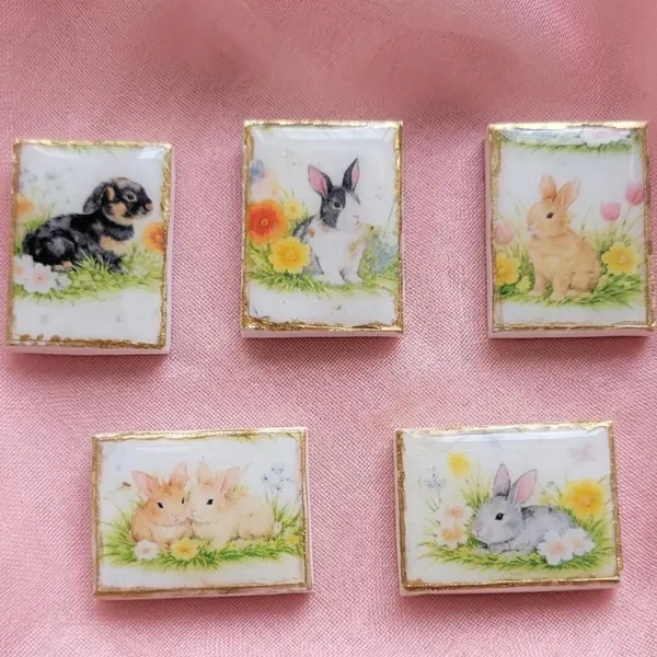 Spring Bunny Fridge Magnets Set of 5 | Handmade 1.5x1 Ceramic Resin Kitchen Decor