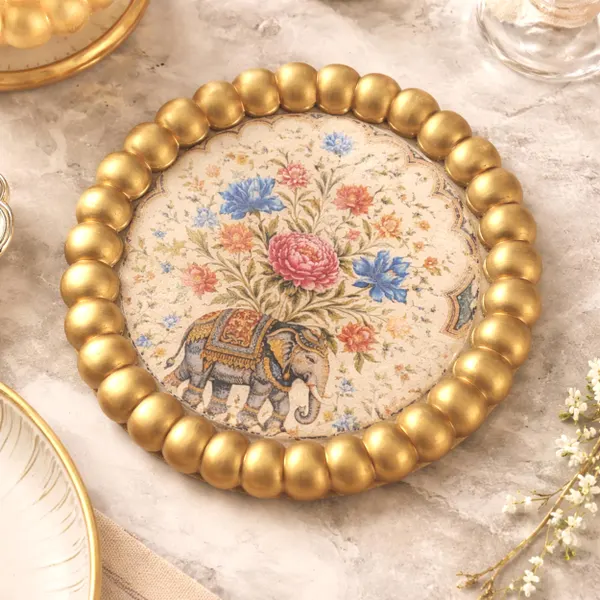 Mughal Inspired Trinket Tray, Ceramic Resin Dish with Venetian Gold Edge – Handcrafted Gift