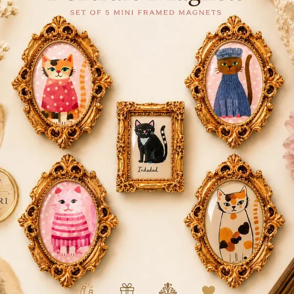 Vintage Cats Fridge Magnets (Set of 5), Gift for Pet Owner and Lover