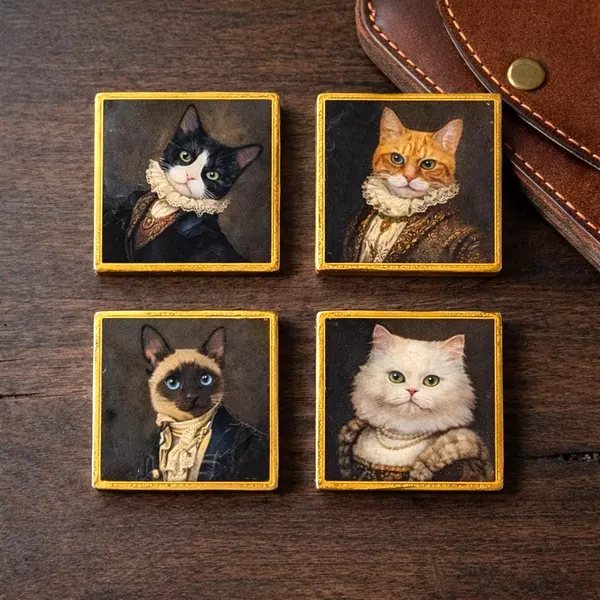Victorian Cat Portrait Coasters Set, Ornate Ceramic Resin Decor