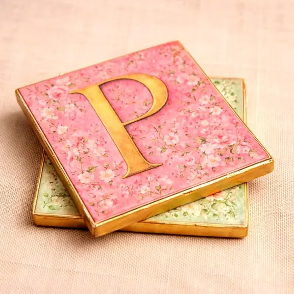 Personalized Monogram Coasters Set of 4 | Custom Floral Coaster | Anniversary Gift | Personalized Home Decor