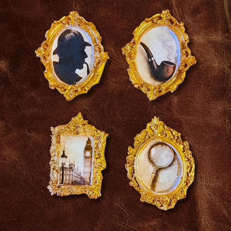 Sherlock Holmes Magnets Set of 4 Vintage Gold Frame Fridge Decor Fathers Day Gift