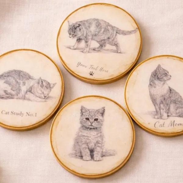 Vintage Cat Coasters Set of 4 Custom Cat Lover Gift for Mom