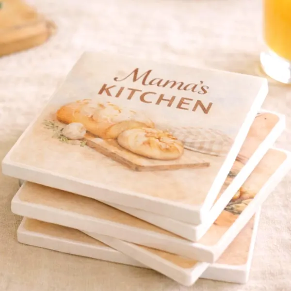 Custom Kitchen Coasters Set of 4, Personalized Gift for Mom, Handmade Vintage Decor