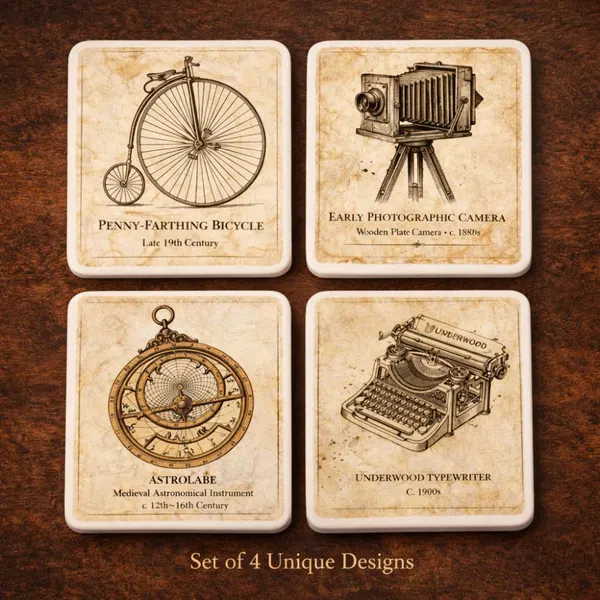 Vintage Science Coasters Set of 4 Geeky Fathers Day gift