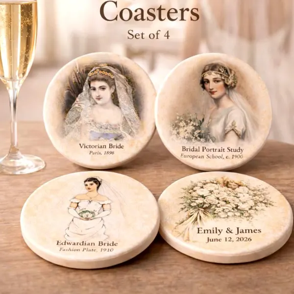 Custom Wedding Coasters Set of 4 Vintage Bridal Gift