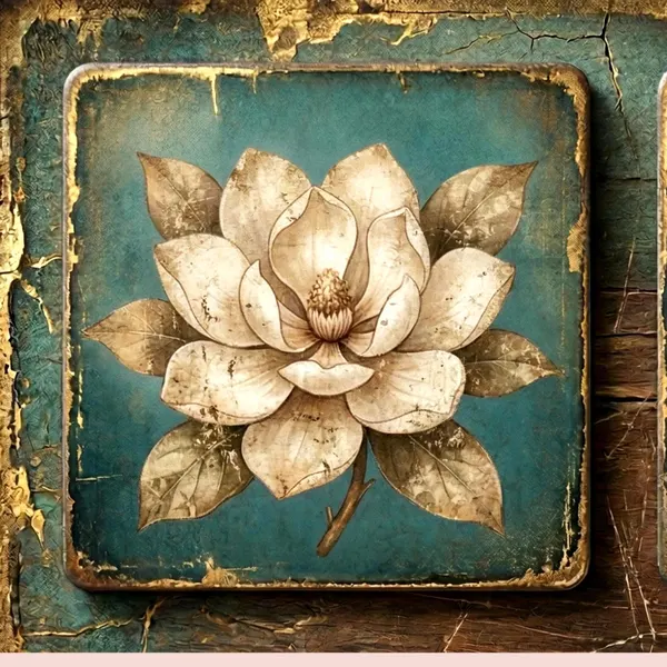 Custom Floral Coasters Set of 4, Personalized Magnolia Coasters, Mother’s Day Gift