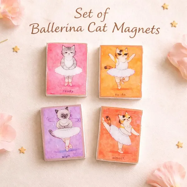 Cat Fridge Magnets Set, Ballet Dance Decor, Cat Lover Gift
