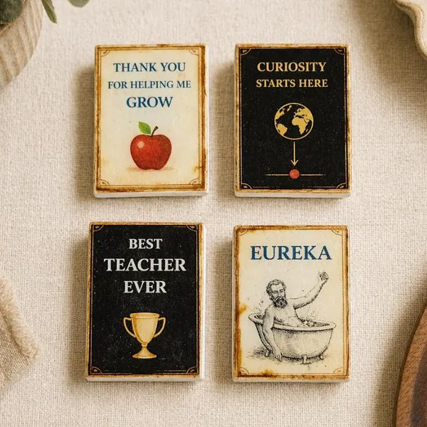 Teacher Appreciation Magnets Set of 4 Vintage Mini Tile Gift Classroom Decor