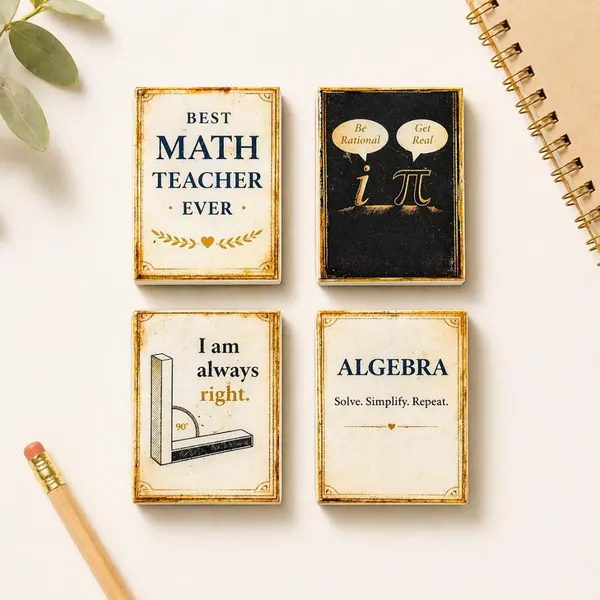 Math Teacher Gift Magnets Set of 4 Vintage Tile Classroom Decor Appreciation Gift