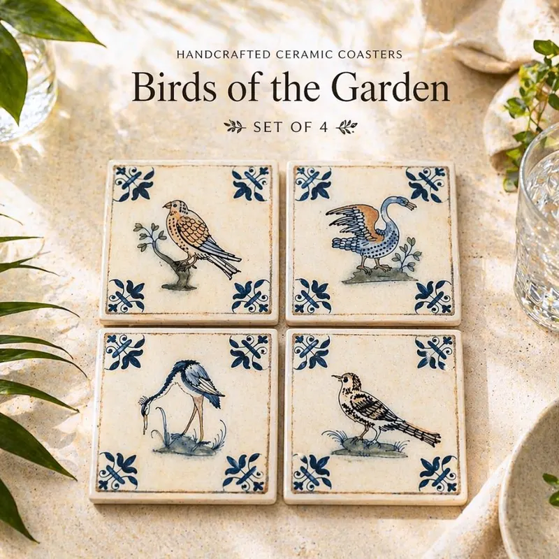 Dutch Tiles Resin Coasters Set of 4: Blue White Vintage Grandmillenial Decor