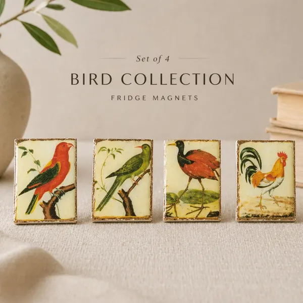 Vintage Bird Fridge Magnets Set of 4, Cottagecore Kitchen Decor Gift