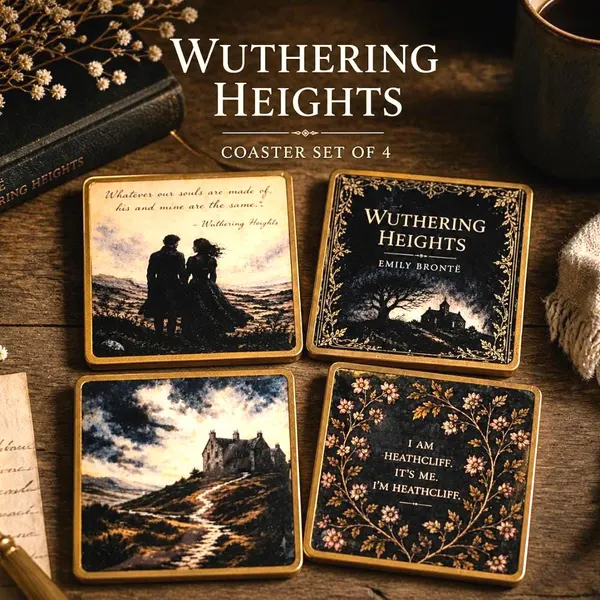 Wuthering Heights Coasters Set of 4 Gothic Literary Gift Dark Academia Decor