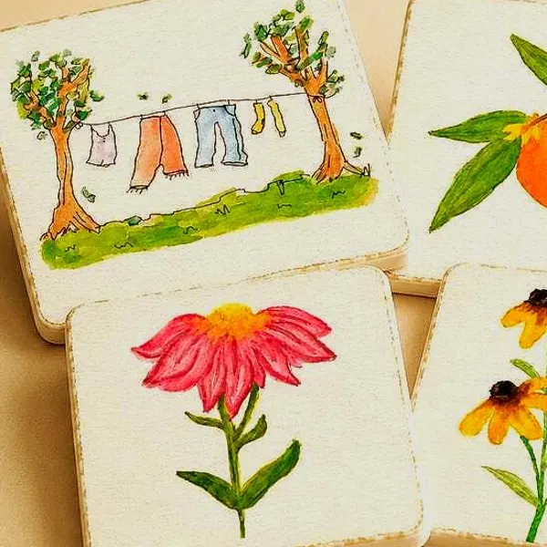 Summer Picnic Watercolor Coasters Set of 4 Floral Table Decor