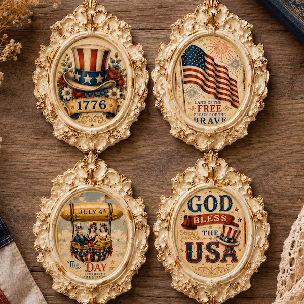 4th of July Patriotic Fridge Magnets Set, Vintage Independence Day Freedom Gift,