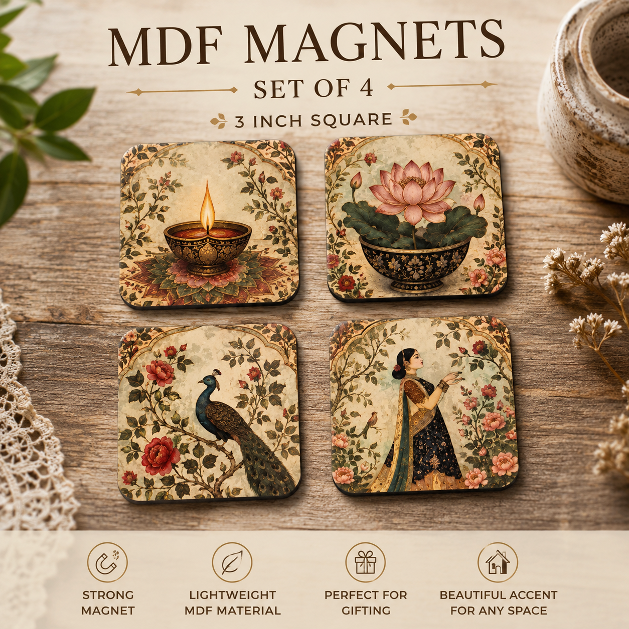Mughal Garden MDF Magnet Set