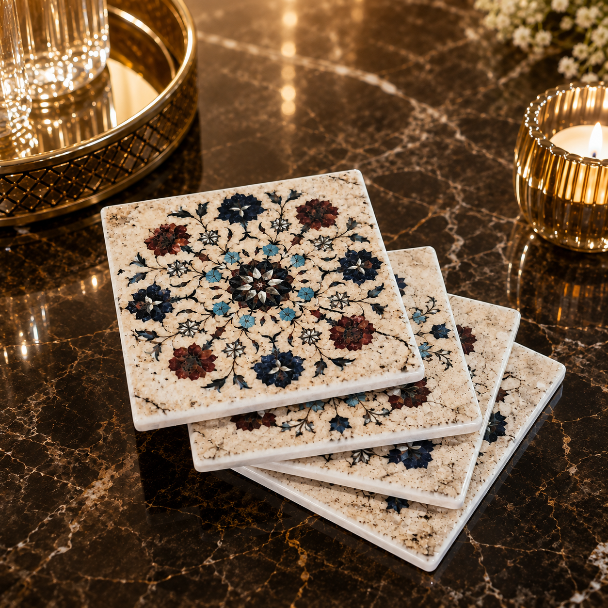 Vintage Christmas Coasters Set of 4 Holiday Table Decor Gift