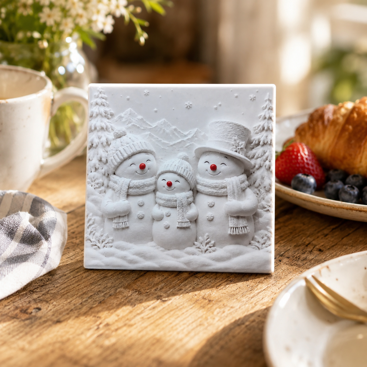 White Winter Snowman Coasters Set of 4