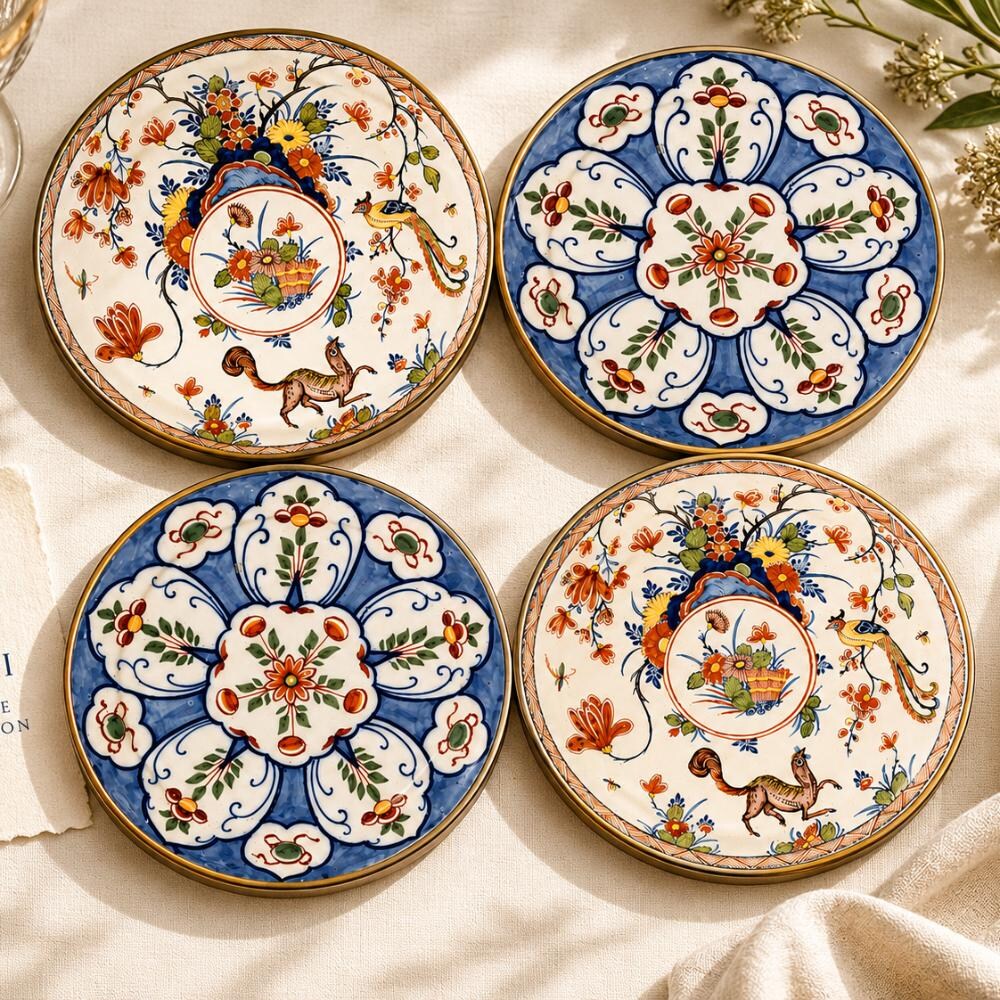 Antique Delft blue and white coasters, set of four