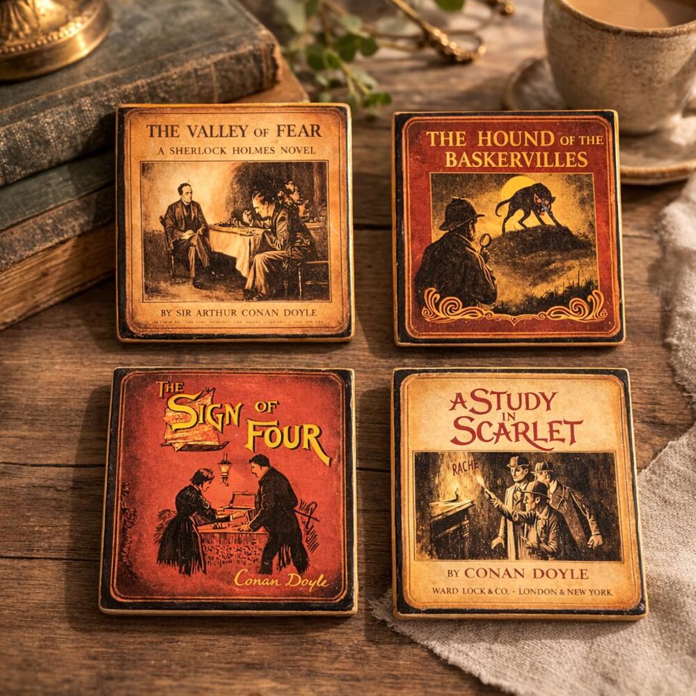 Sherlock Holmes literary coasters, set of four